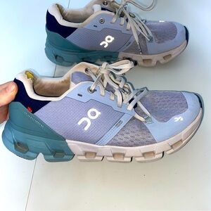 On Cloudflyer Nimbus Cobble Grey Running Shoes Women's Size 8.5 Cloud Blue